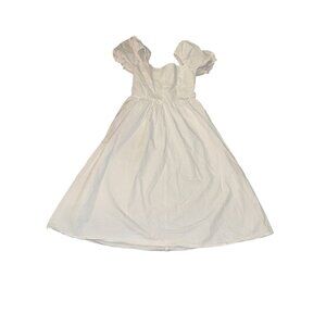 White Puff Sleeve Midi Dress With Shirred Bodice